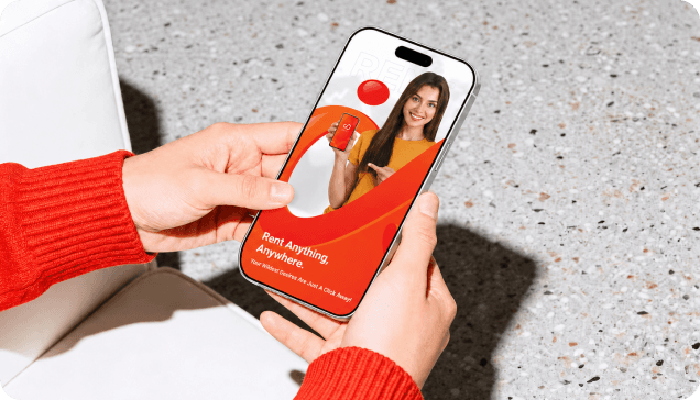 Hands holding a smartphone displaying the Rent EZ app