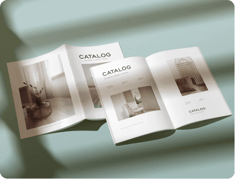 Brochure design mockup — open brochure on teal background