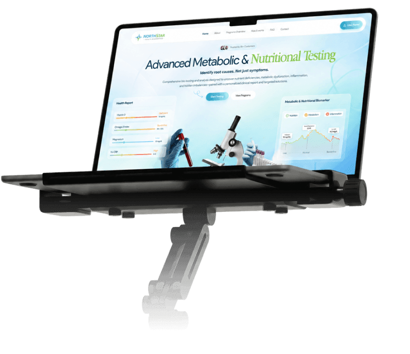 Laptop on an adjustable stand showcasing a Branex website project