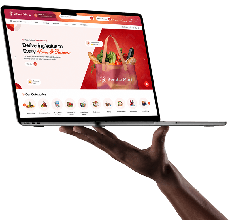 Ecommerce storefront shown on a laptop