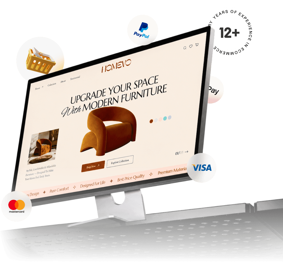 Ecommerce website design shown on a laptop