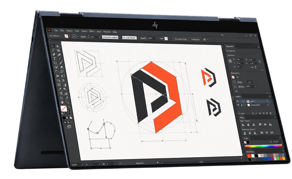 Logo design workspace on a laptop