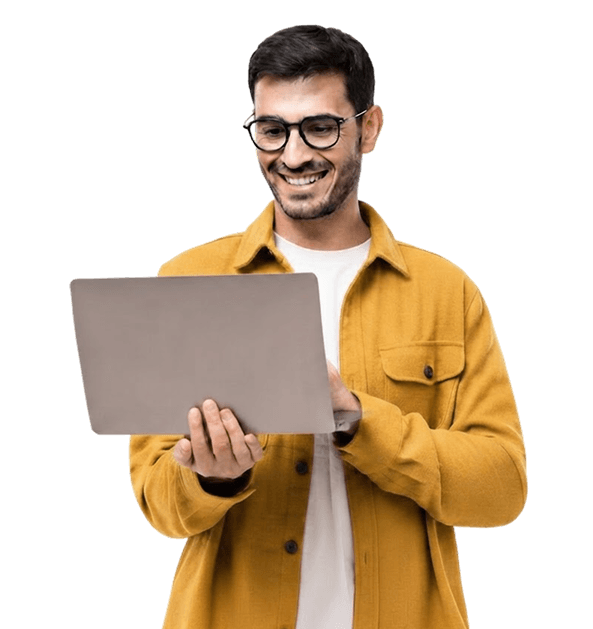 Branex designer reviewing logo concepts on a laptop