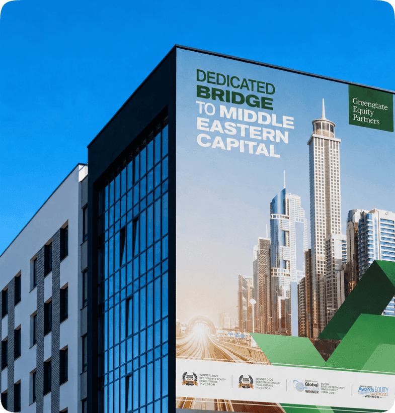 Building wrap branding design for Greengate Equity Partners