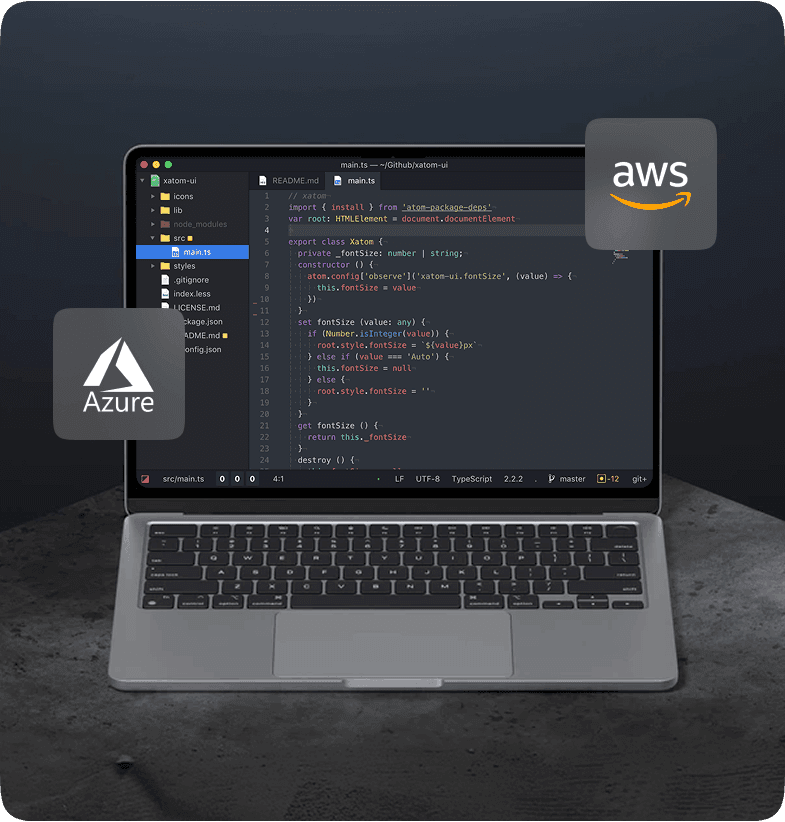 Laptop with Azure and AWS cloud hosting visuals
